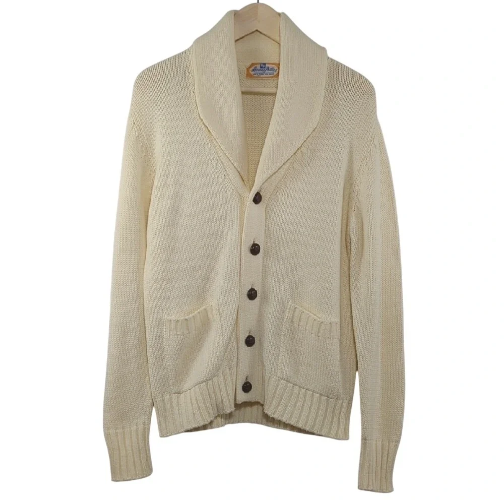 Vintage Herman Phillips Ivory Shawl Collar‎ Cardigan Sweater Preppy Heritage Med